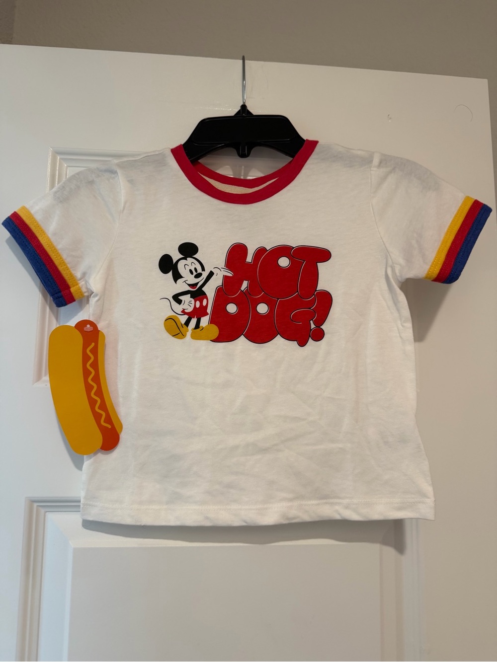 Disney White Tee with Red, Yellow & Blue Accents - Mickey "Hot Dog" Graphic NWT
